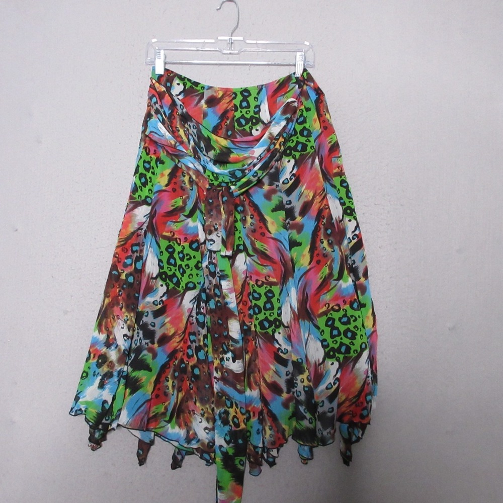 Linea Domani Skirt 4 Colorful  Flowy Tie Waist Midi Dainty Asymmetrical Hem‎ NWT
